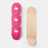 Witte Flamingo op Neon Hot Pink Skateboard (Voorkant)
