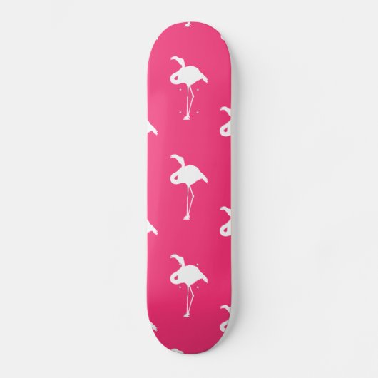 Witte Flamingo op Neon Hot Pink Skateboard (Voorkant)