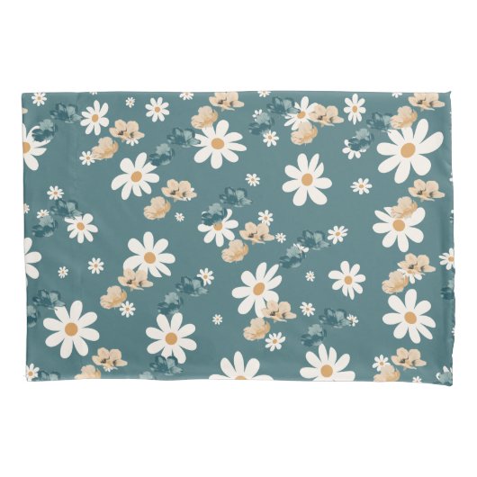 Witte Floral Blue Elegance Kussensloop (Voorkant-Links)