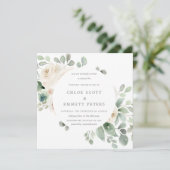 Witte Floral Botanische Square Weddenschap Kaart (Staand voorkant)