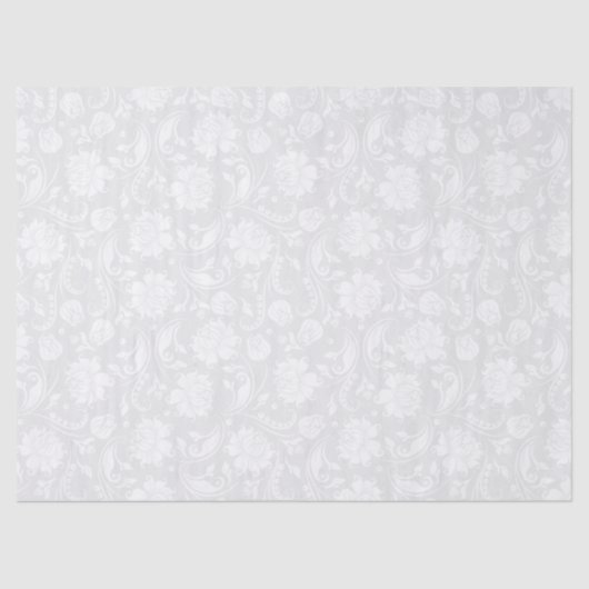Witte Floral Damascus op lichte grijze achtergrond Tissuepapier (Voorkant)
