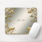 Witte Floral Goud  Mousepad Muismat (Met muis)