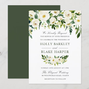 Witte Floral Waterverf Elegant Greenery Wedding Kaart