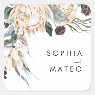 Witte Floral Wedding Envelope-zegels Vierkante Sticker