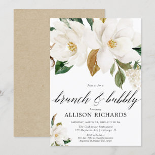 Witte florale brunch bubbly magnolia vrijgezellenf kaart