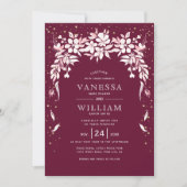 Witte florale cascading garland burgundy bruiloft kaart (Voorkant)