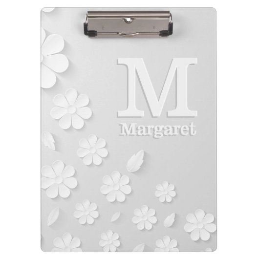 Witte florale ingegraveerde naam initialen geperso klembord (Voorkant)