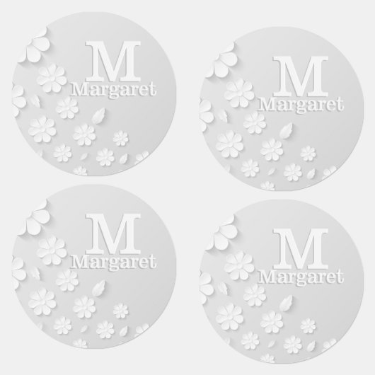 Witte florale ingegraveerde naam initialen geperso labels (Groep)