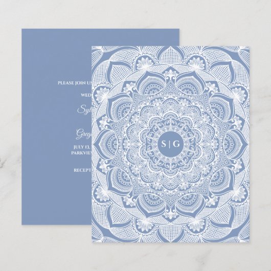  Witte florale kant stoffig blauw Budget (Voorkant / Achterkant)