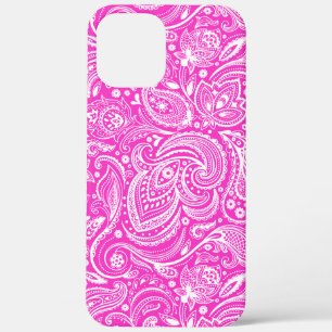 Witte florale paisleypatroon, warm roze iPhone 12 pro max hoesje