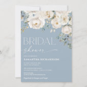 Witte florale stoffige blauw elegante vrijgezellen kaart (Voorkant)