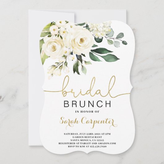 Witte florale Vrijgezellenfeest Brunch uitnodiging (Voorkant)