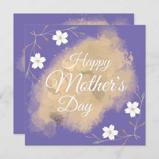 Witte florelegant paars moederdag feestdagenkaart (Voorkant / Achterkant)