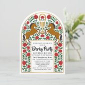 Witte Folk Horse Racing Derby Dagfeest Boog Kaart (Staand voorkant)