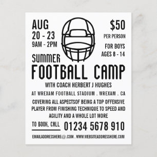 Witte Football Helmet, Football Camp Adverteren Flyer