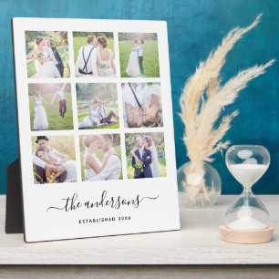 Witte Foto Collage Familienaam Calligrafie Fotoplaat