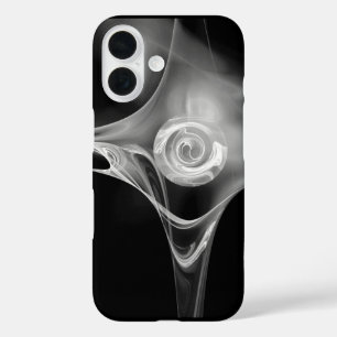 WITTE FRACTALE ROOS IN ZWART iPhone 16 HOESJE