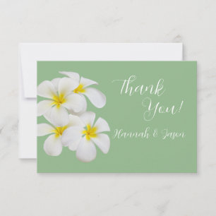 Witte Frangipani Bloemen, op Salie, Bruiloft Bedankkaart