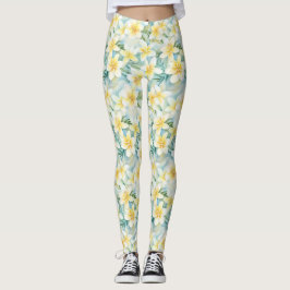 Witte Frangipani Flower All-Over-Print Leggings