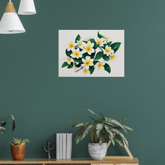 Witte Frangipani Waterverf Bloem Poster (Woonkamer 1)