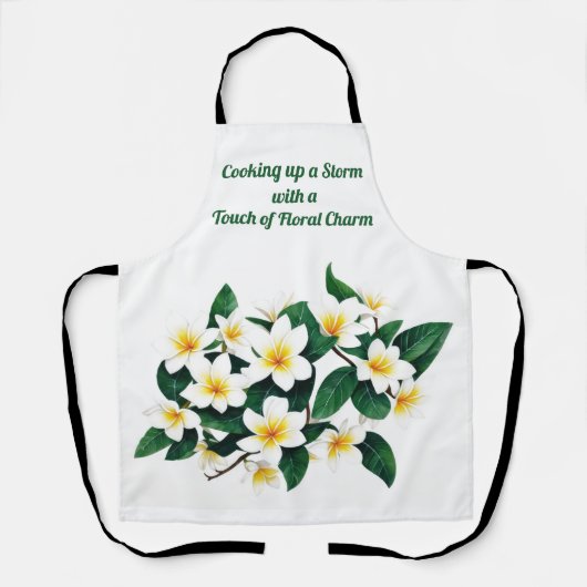 Witte Frangipani Waterverf Bloem Schort (Voorkant)