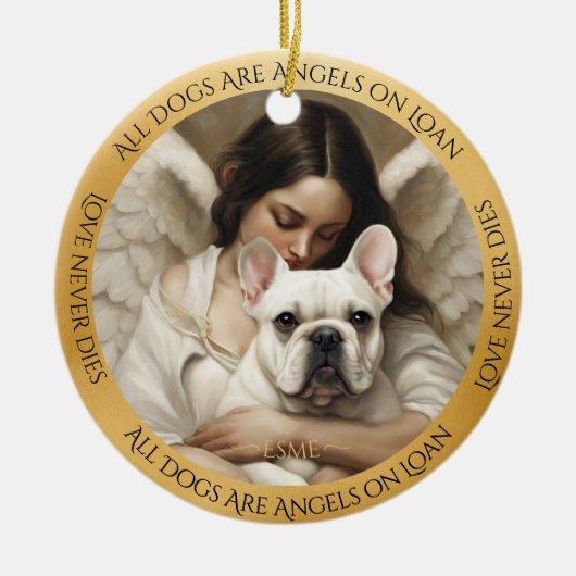 Witte Franse buldog kunst liefde nooit sterft herd Keramisch Ornament (Voorkant)