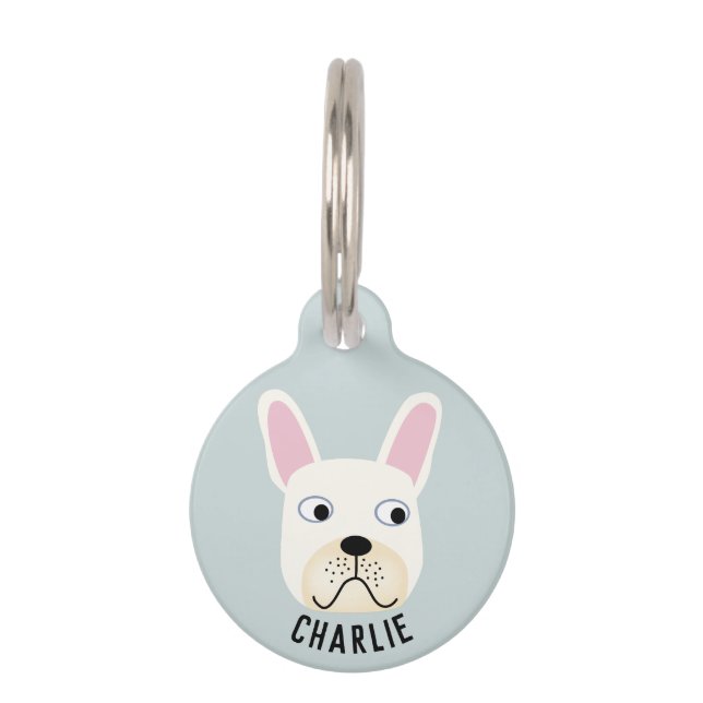 Witte Franse Bulldog Huisdierpenning (Voorkant)