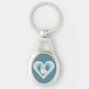 Witte Franse Bulldog Sleutelhanger