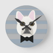 Witte Franse Bulldog, Stripes Ronde Klok (Voorkant)