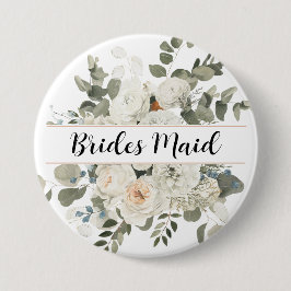 Witte Franse pioenen en groen bloemenmonogram Ronde Button 7,6 Cm