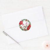 Witte frenchie poinsettia Holly Berry krans Ronde Sticker (Envelop)