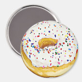 Witte Frosted Donut met Sprinkles Magnet Magneet (Voorkant / Achterkant)