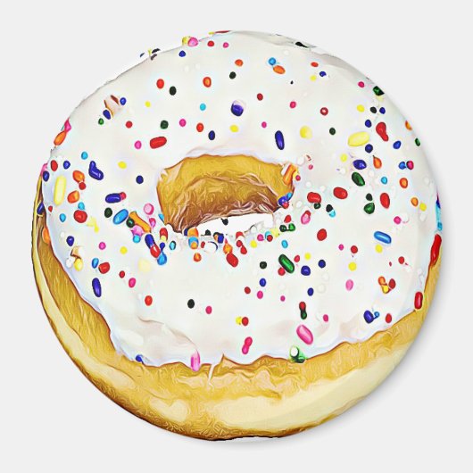 Witte Frosted Donut met Sprinkles Magnet Magneet (Voorkant)