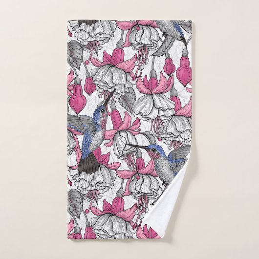 Witte fuchsie en kolibrie bad handdoek (Handdoek)
