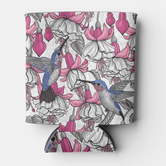 Witte fuchsie en kolibrie blikjeskoeler (Voorkant)