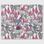 Witte fuchsie en kolibrie cadeaupapier (Vlak)