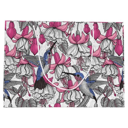 Witte fuchsie en kolibrie groot cadeauzakje (Achterkant)