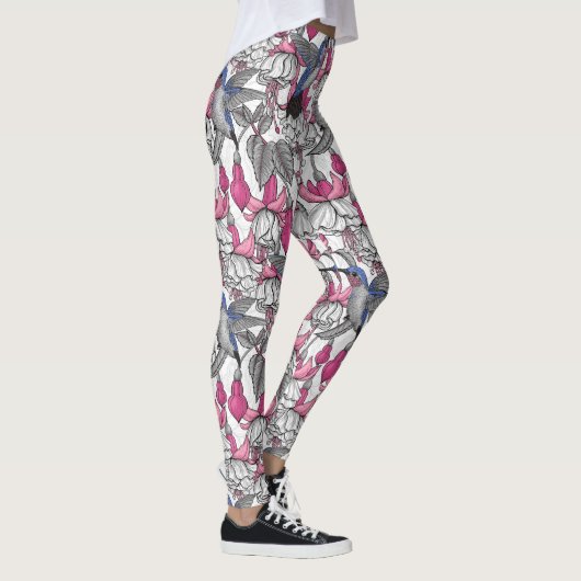 Witte fuchsie en kolibrie leggings (Rechts)