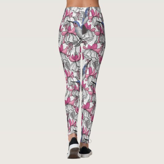 Witte fuchsie en kolibrie leggings (Achterkant)