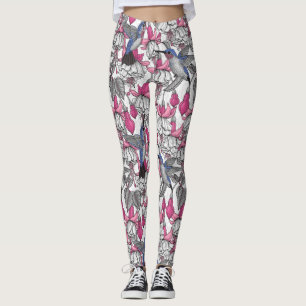 Witte fuchsie en kolibrie leggings