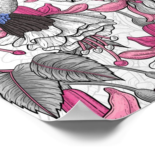 Witte fuchsie en kolibrie poster (Hoek)