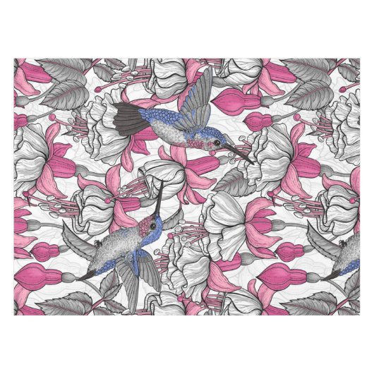 Witte fuchsie en kolibrie tafelkleed (Voorkant (Horizontaal))