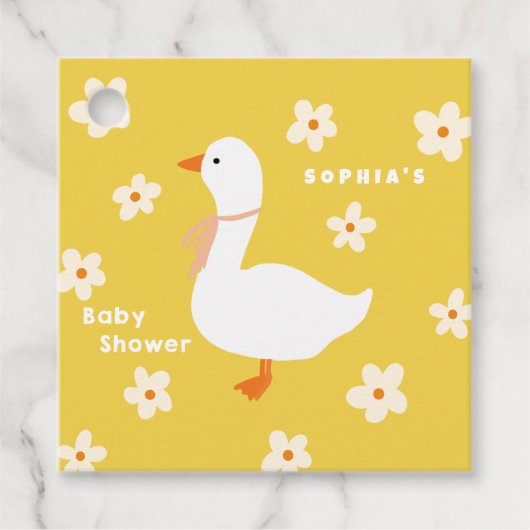 Witte Gans en Daisies Baby shower Bedankjes Labels (Voorkant)