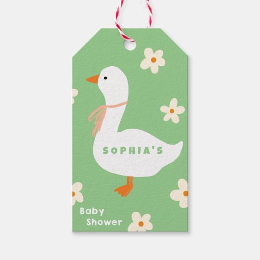 Witte Gans en Daisies Baby shower Cadeaulabel (Voorkant)