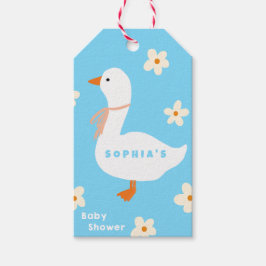 Witte Gans en Daisies Baby shower Cadeaulabel