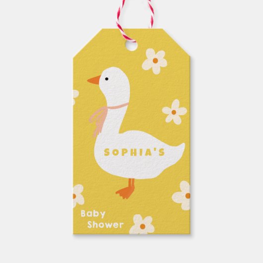 Witte Gans en Daisies Baby shower Cadeaulabel (Voorkant)