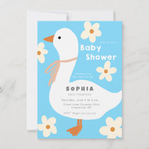 Witte Gans en Daisies Baby shower Kaart