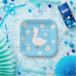 Witte Gans en Daisies Baby shower Papieren Bordje