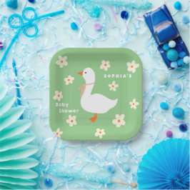 Witte Gans en Daisies Baby shower Papieren Bordje