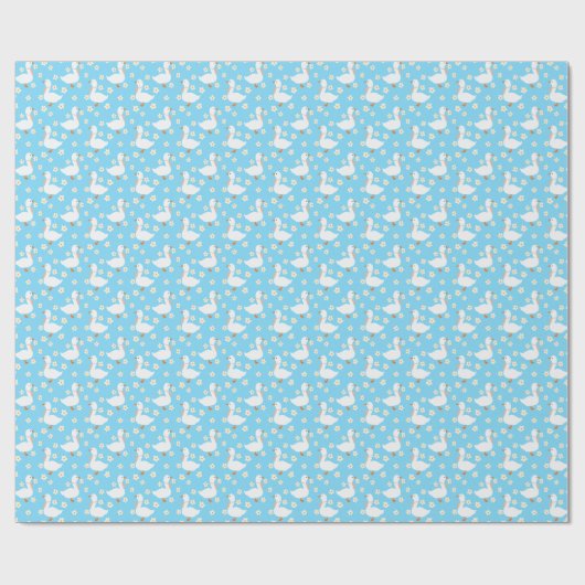 Witte Gans en Daisies Dank U Blauw Cadeaupapier (Vlak)
